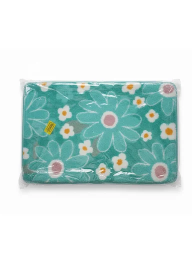 60x40cm Floral Pattern Bathroom Mat With Soft Microfiber Feel - Aqua Blue