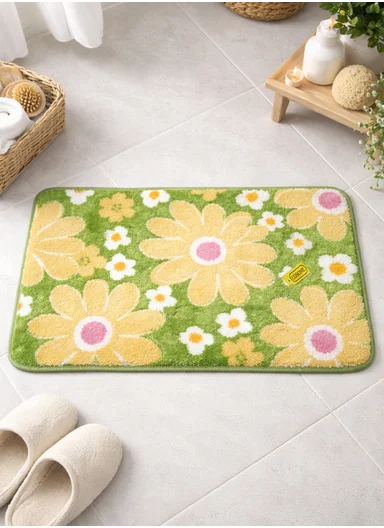 60x40cm Floral Pattern Bathroom Mat With Soft Microfiber Feel - Green
