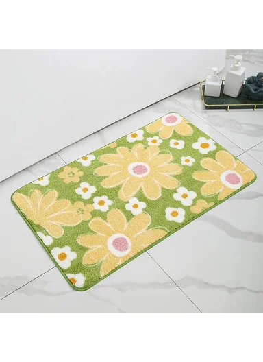 60x40cm Floral Pattern Bathroom Mat With Soft Microfiber Feel - Green