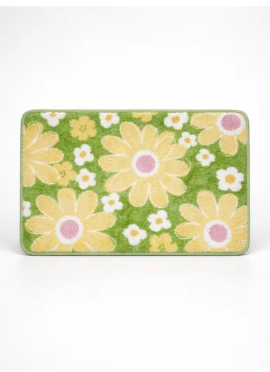 60x40cm Floral Pattern Bathroom Mat With Soft Microfiber Feel - Green