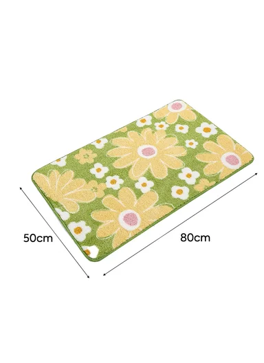 60x40cm Floral Pattern Bathroom Mat With Soft Microfiber Feel - Green