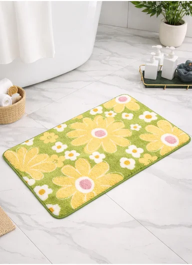 60x40cm Floral Pattern Bathroom Mat With Soft Microfiber Feel - Green