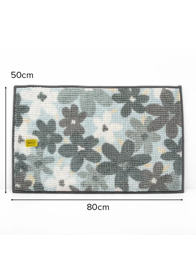 80x50cm Microfiber Bathroom Mat with Floral Pattern &amp; Soft Microfiber Backing - Grey
