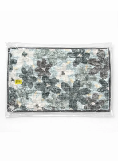 80x50cm Microfiber Bathroom Mat with Floral Pattern &amp; Soft Microfiber Backing - Grey