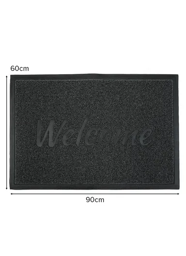60x90cm Welcome Doormat, Durable Textured PVC Floor Mat with Non-Slip Backing - Black