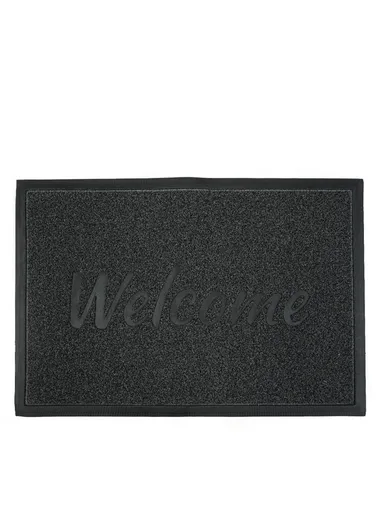 60x90cm Welcome Doormat, Durable Textured PVC Floor Mat with Non-Slip Backing - Black