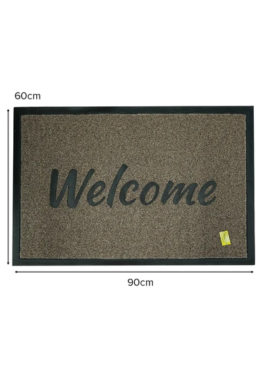 60x90cm Welcome Doormat, Durable Textured PVC Floor Mat with Non-Slip Backing - Dark Beige