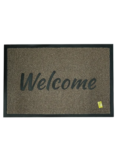 60x90cm Welcome Doormat, Durable Textured PVC Floor Mat with Non-Slip Backing - Dark Beige