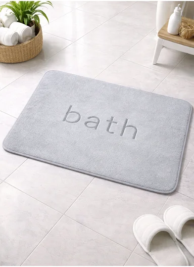50×80cm Absorbent Bathroom Floor Mat with Non-Slip Backing - Light Grey
