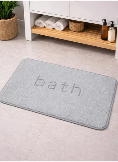 50×80cm Absorbent Bathroom Floor Mat with Non-Slip Backing - Light Grey