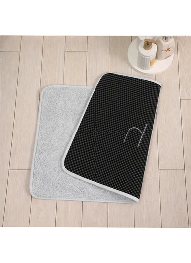 50×80cm Absorbent Bathroom Floor Mat with Non-Slip Backing - Light Grey