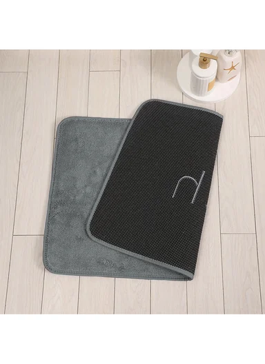 50×80cm Absorbent Bathroom Floor Mat with Non-Slip Backing - Dark Grey