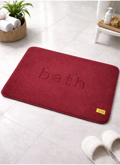 50×80cm Absorbent Bathroom Floor Mat with Non-Slip Backing - Burgendy