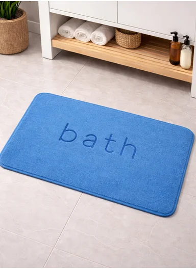 50×80 cm Absorbent Bathroom Floor Mat with Non-Slip Backing - Blue