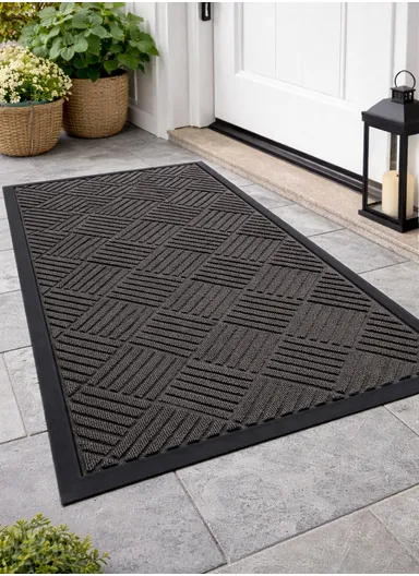 80×120cm Large Rubber Doormat for Indoor &amp; Outdoor Use, Non-Slip Backing, Easy Clean Floor Mat - Grey