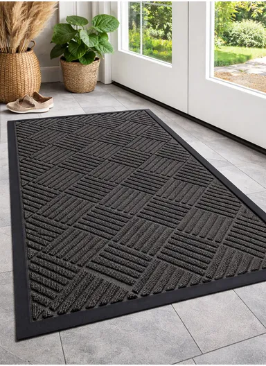 80×120cm Large Rubber Doormat for Indoor &amp; Outdoor Use, Non-Slip Backing, Easy Clean Floor Mat - Grey