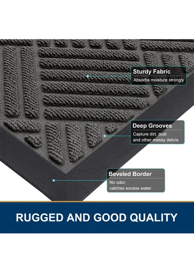 80×120cm Large Rubber Doormat for Indoor &amp; Outdoor Use, Non-Slip Backing, Easy Clean Floor Mat - Grey