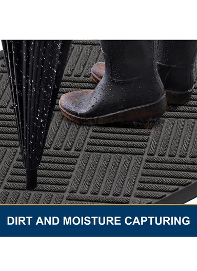 80×120cm Large Rubber Doormat for Indoor &amp; Outdoor Use, Non-Slip Backing, Easy Clean Floor Mat - Grey