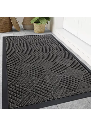 80×120cm Large Rubber Doormat for Indoor &amp; Outdoor Use, Non-Slip Backing, Easy Clean Floor Mat - Grey