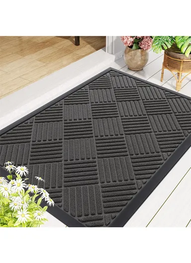 80×120cm Large Rubber Doormat for Indoor &amp; Outdoor Use, Non-Slip Backing, Easy Clean Floor Mat - Grey