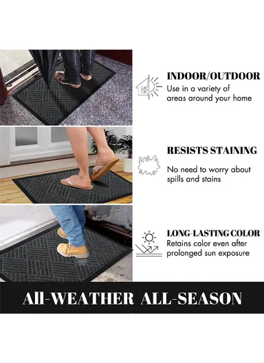 80×120cm Large Rubber Doormat for Indoor &amp; Outdoor Use, Non-Slip Backing, Easy Clean Floor Mat - Grey