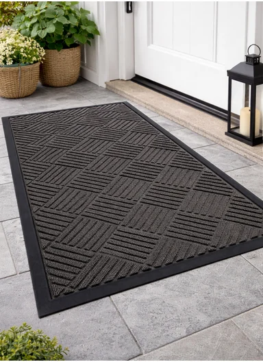 100×150cm Large Rubber Doormat for Indoor &amp; Outdoor Use, Non-Slip Backing, Easy Clean Floor Mat - Grey