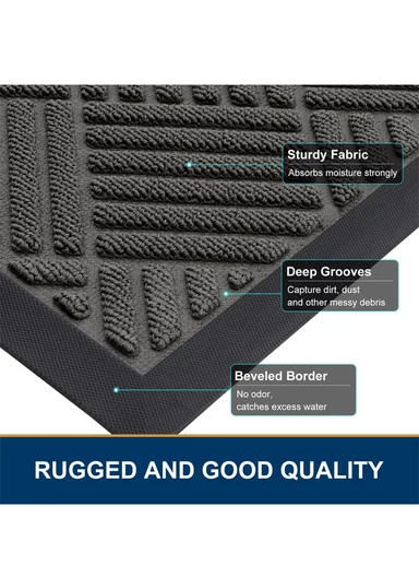 100×150cm Large Rubber Doormat for Indoor &amp; Outdoor Use, Non-Slip Backing, Easy Clean Floor Mat - Grey