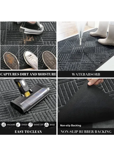 100×150cm Large Rubber Doormat for Indoor &amp; Outdoor Use, Non-Slip Backing, Easy Clean Floor Mat - Grey