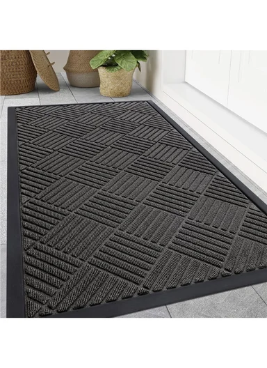 100×150cm Large Rubber Doormat for Indoor &amp; Outdoor Use, Non-Slip Backing, Easy Clean Floor Mat - Grey