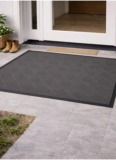 100×150cm Large Rubber Doormat for Indoor &amp; Outdoor Use, Non-Slip Backing, Easy Clean Floor Mat - Grey