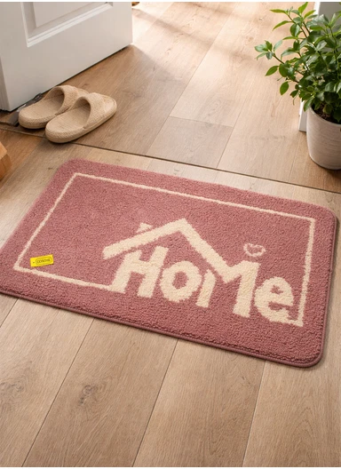 80x50cm Comfort Bath Mat With Home Text Design, Non-Slip &amp; Absorbent - Pink