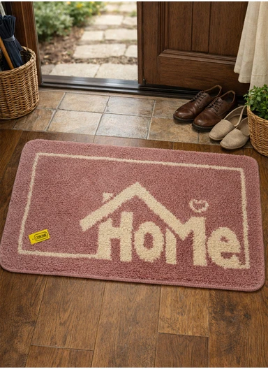 80x50cm Comfort Bath Mat With Home Text Design, Non-Slip &amp; Absorbent - Pink