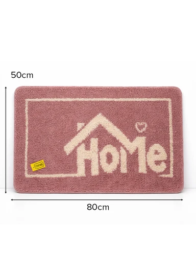 80x50cm Comfort Bath Mat With Home Text Design, Non-Slip &amp; Absorbent - Pink