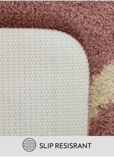 80x50cm Comfort Bath Mat With Home Text Design, Non-Slip &amp; Absorbent - Pink