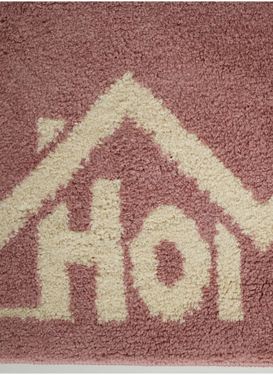 80x50cm Comfort Bath Mat With Home Text Design, Non-Slip &amp; Absorbent - Pink