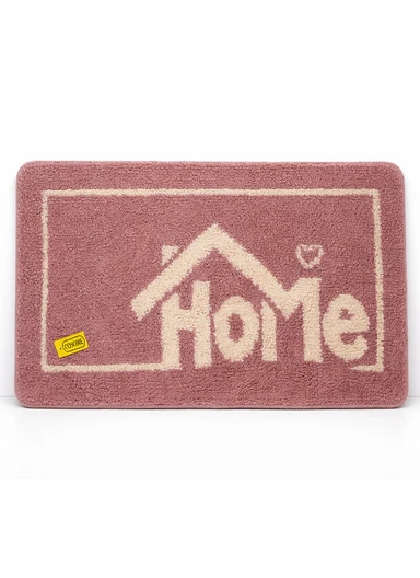 80x50cm Comfort Bath Mat With Home Text Design, Non-Slip &amp; Absorbent - Pink