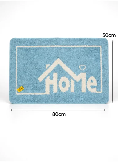 80x50cm Comfort Bath Mat With Home Text Design, Non-Slip &amp; Absorbent - Blue