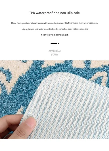 80x50cm Comfort Bath Mat With Home Text Design, Non-Slip &amp; Absorbent - Blue
