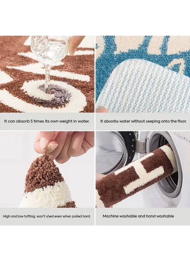 80x50cm Comfort Bath Mat With Home Text Design, Non-Slip &amp; Absorbent - Blue