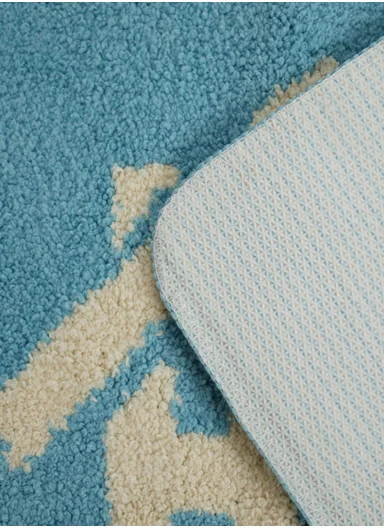 80x50cm Comfort Bath Mat With Home Text Design, Non-Slip &amp; Absorbent - Blue