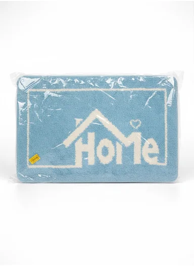 80x50cm Comfort Bath Mat With Home Text Design, Non-Slip &amp; Absorbent - Blue