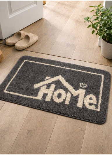 80x50cm Comfort Bath Mat With Home Text Design, Non-Slip &amp; Absorbent - Grey