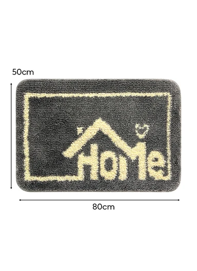 80x50cm Comfort Bath Mat With Home Text Design, Non-Slip &amp; Absorbent - Grey