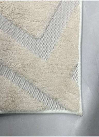 80x120cm Modern Geometric Textured Floor Mat With Anti-Slip Backing - Beige