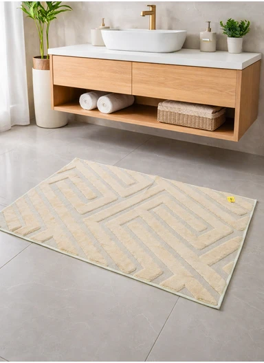 80x120cm Modern Geometric Textured Floor Mat With Anti-Slip Backing - Beige