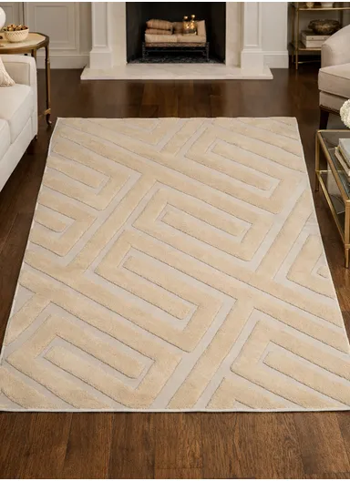 100x150cm Modern Geometric Carpet with Raised Pattern - Beige