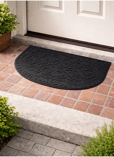 38×58cm Semi-Circle Entrance Doormat With Decorative Pattern - Black