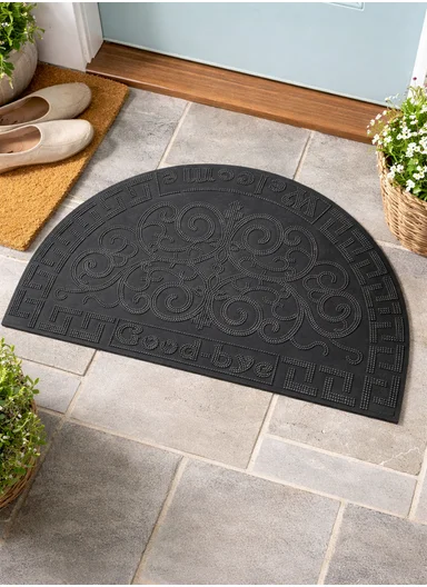 38×58cm Semi-Circle Entrance Doormat With Decorative Pattern - Black