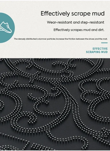 38×58cm Semi-Circle Entrance Doormat With Decorative Pattern - Black