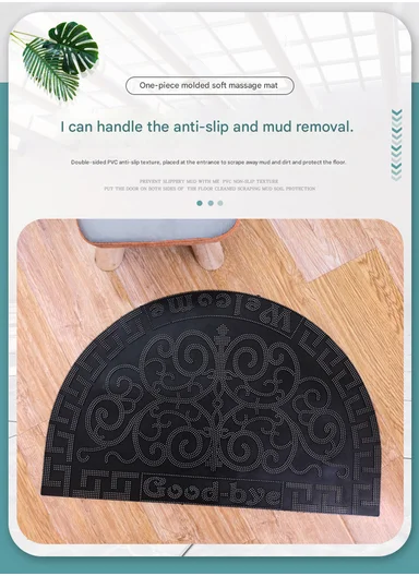 38×58cm Semi-Circle Entrance Doormat With Decorative Pattern - Black